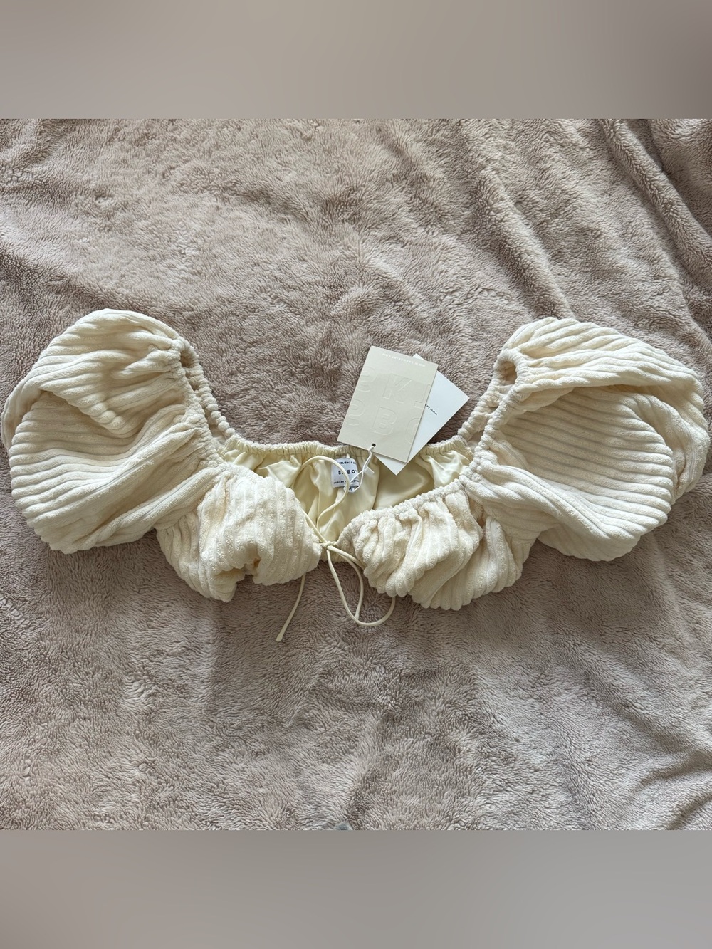 SABO skirt cream corduroy cotton puff sleeve crop top shirt MEDIUM